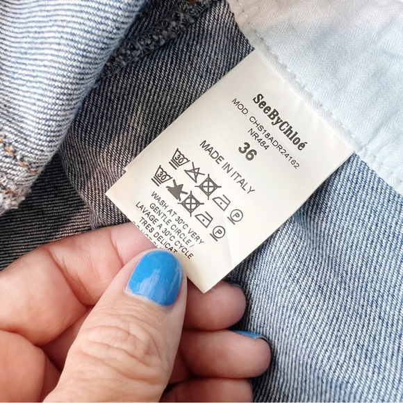 See By Chloe Denim Dress Mini Overall Trim Short Blue Jean size 36 4 seeby chloe - Picture 6 of 9
